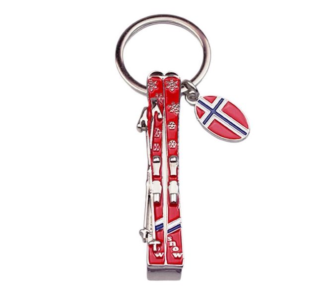 Hovedbilde Nøkkelring, flaskeåpner og ski, Norsk flagg