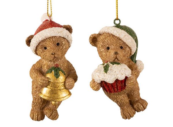 Hovedbilde Bamse henge brun/rød m/pynt h:7,5cm 2ass