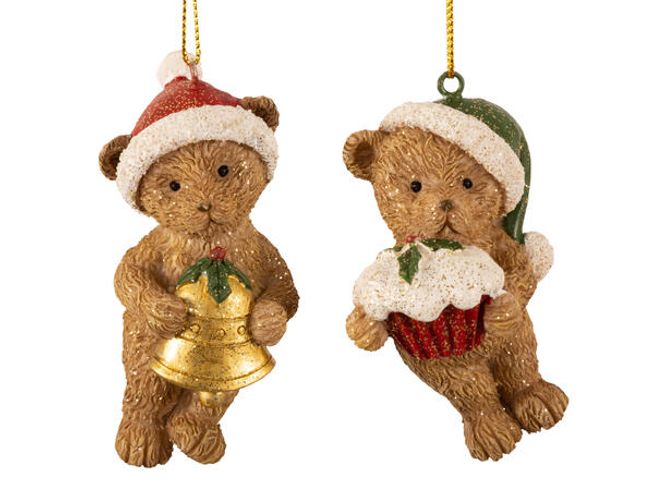 Hovedbilde Bamse henge brun/rød m/pynt h:7,5cm 2ass