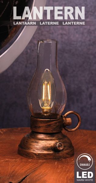 Hovedbilde Lykt brunt metall m/klart glass LED 21cm