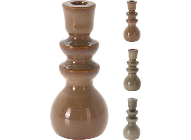 Hovedbilde Lysestake krem,grønn,brun 6x14cm 3ass