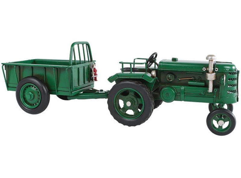 Traktor med henger grønn metall 33x10 cm