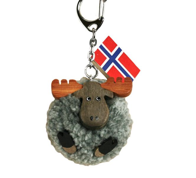 Hovedbilde Nøkkelring med grå pompom elg