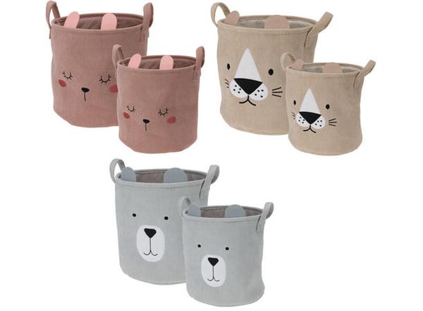 Hovedbilde Kurv cordstoff m/dyremotiv. 25 x 25 cm, 3 ass