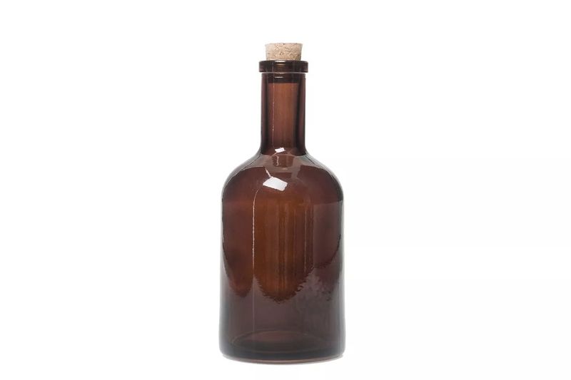 Glassflaske m/kork mørke brun 18 cm 