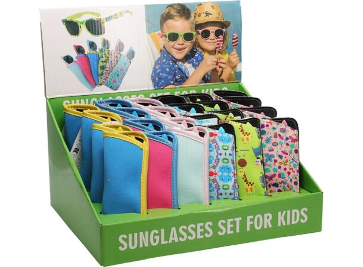 Solbriller barn 12x12x3cm med stoffpose  6ass