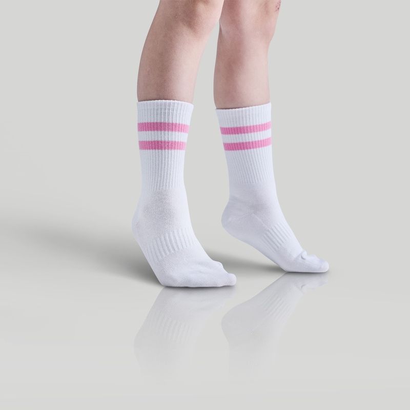 Bambusa Tennissokker til barn, hvit med rosa striper - 3 par Str. 27 - 35