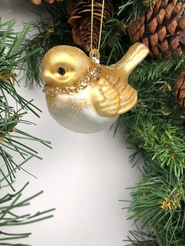 Julekule gullfugl m/glitter 102569 