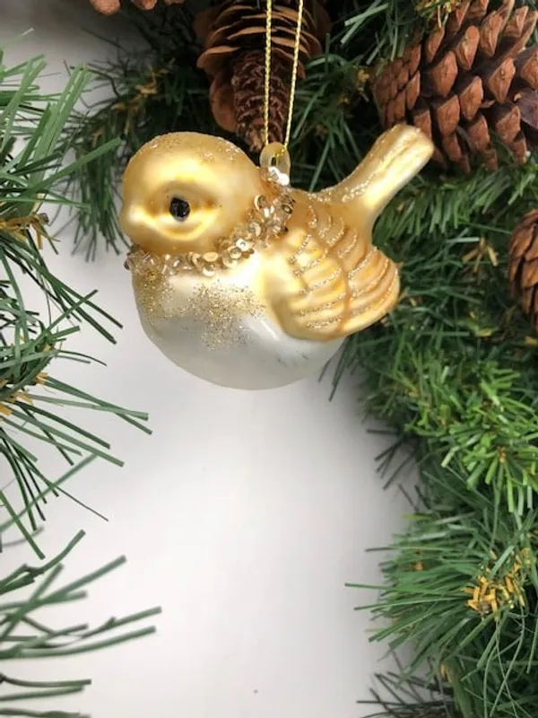 Julekule gullfugl m/glitter 102569 