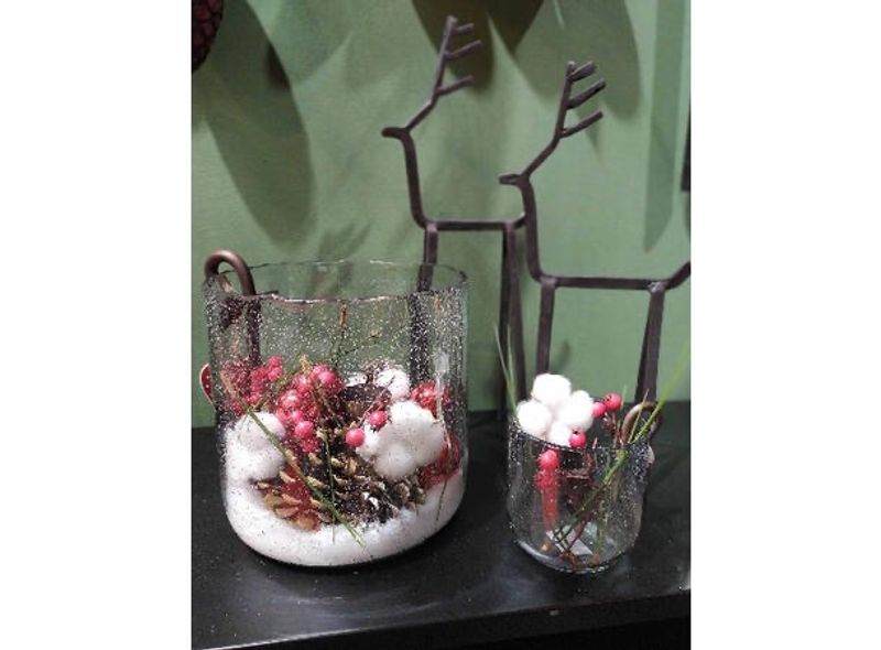 Lyslykt med lysestake glass/metall 10cm