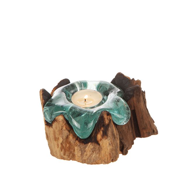 Hovedbilde Telysestake på trerot, glass, 10 x 8 cm