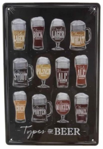 Hovedbilde Metallskilt TYPES OF BEER, 20 x 30 cm