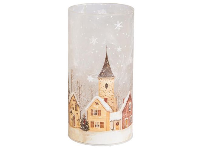 Hovedbilde Lyslykt LED frostet Juleby 8x16cm